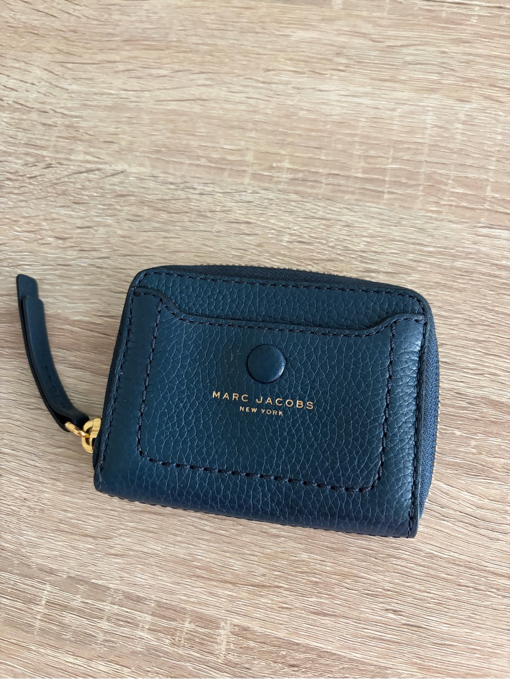 Marc Jacobs Black Pebbled Leather Card Wallet with Gold Logo